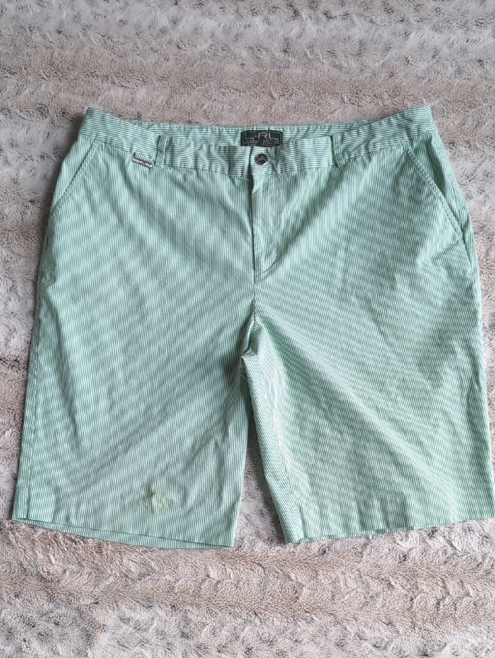 Lauren Active Ralph Lauren Seersucker Striped Green Bermuda Shorts (Flaw)